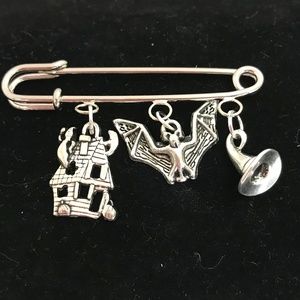Halloween Haunted House, Bat, Witch's Hat Pin